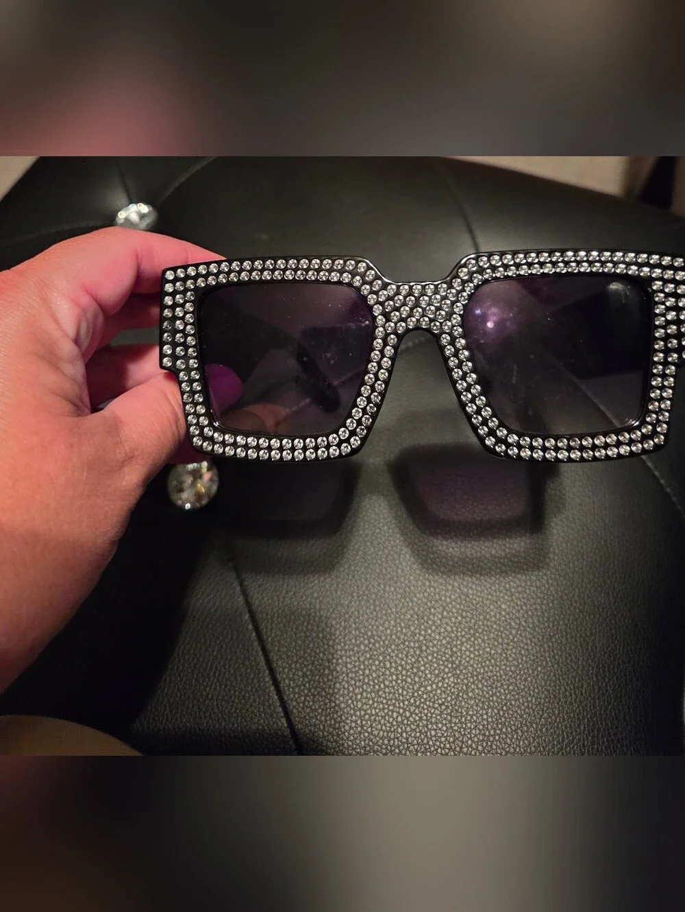 Simply Vera Rhinestone Square Frame Black Sunglasses - Women's Accessories